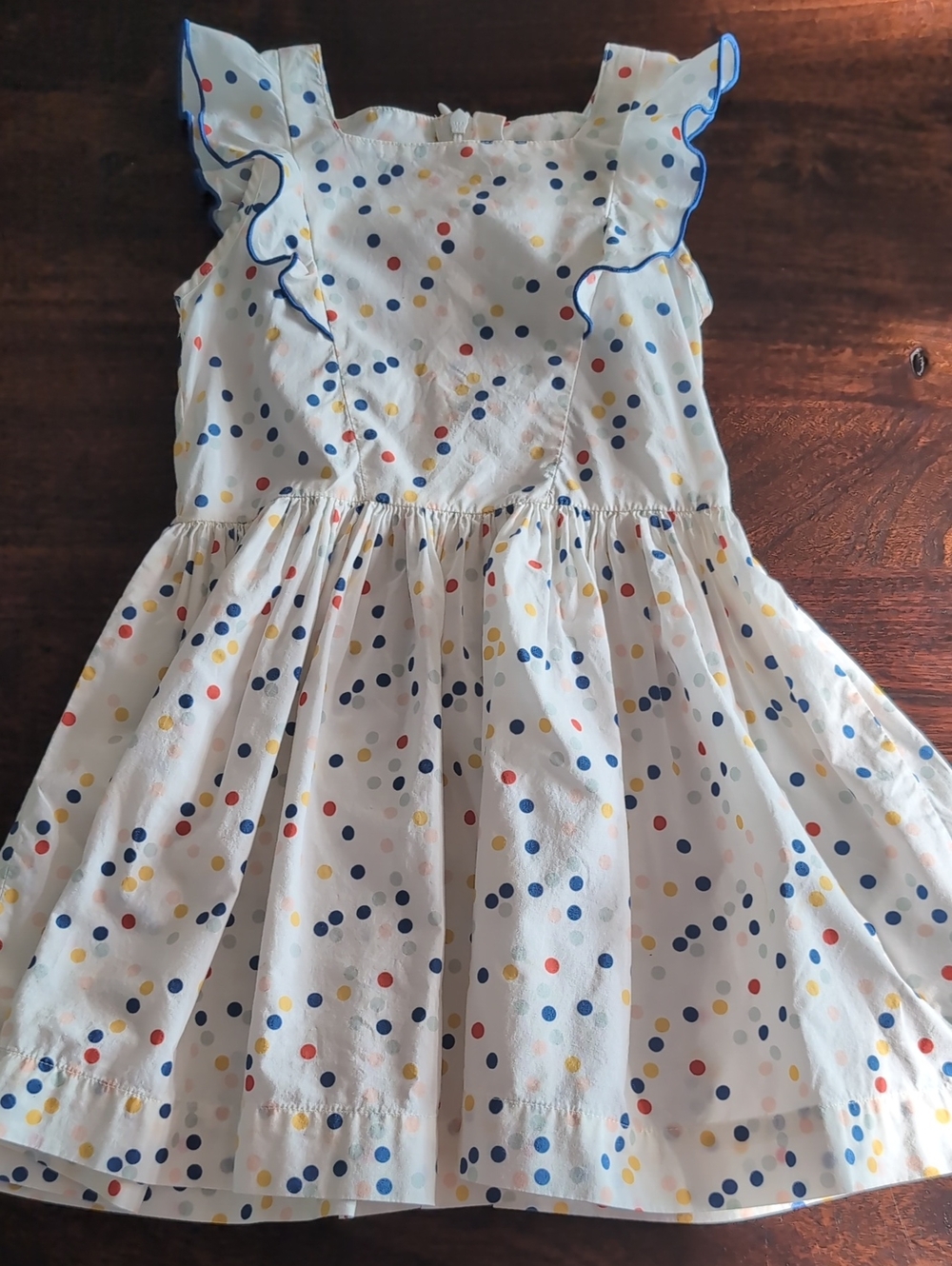 Petit Bateau White Polka Dot Ruffle Dress - Blue, Yellow, Red